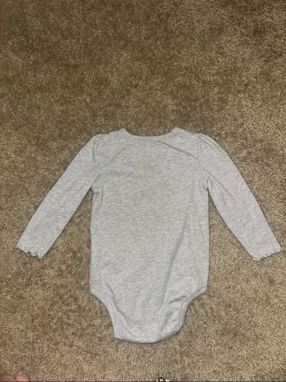 Girls' Gray Long-Sleeve One-Piece Bodysuit with Purple Glitter Text - Picture 2 of 2